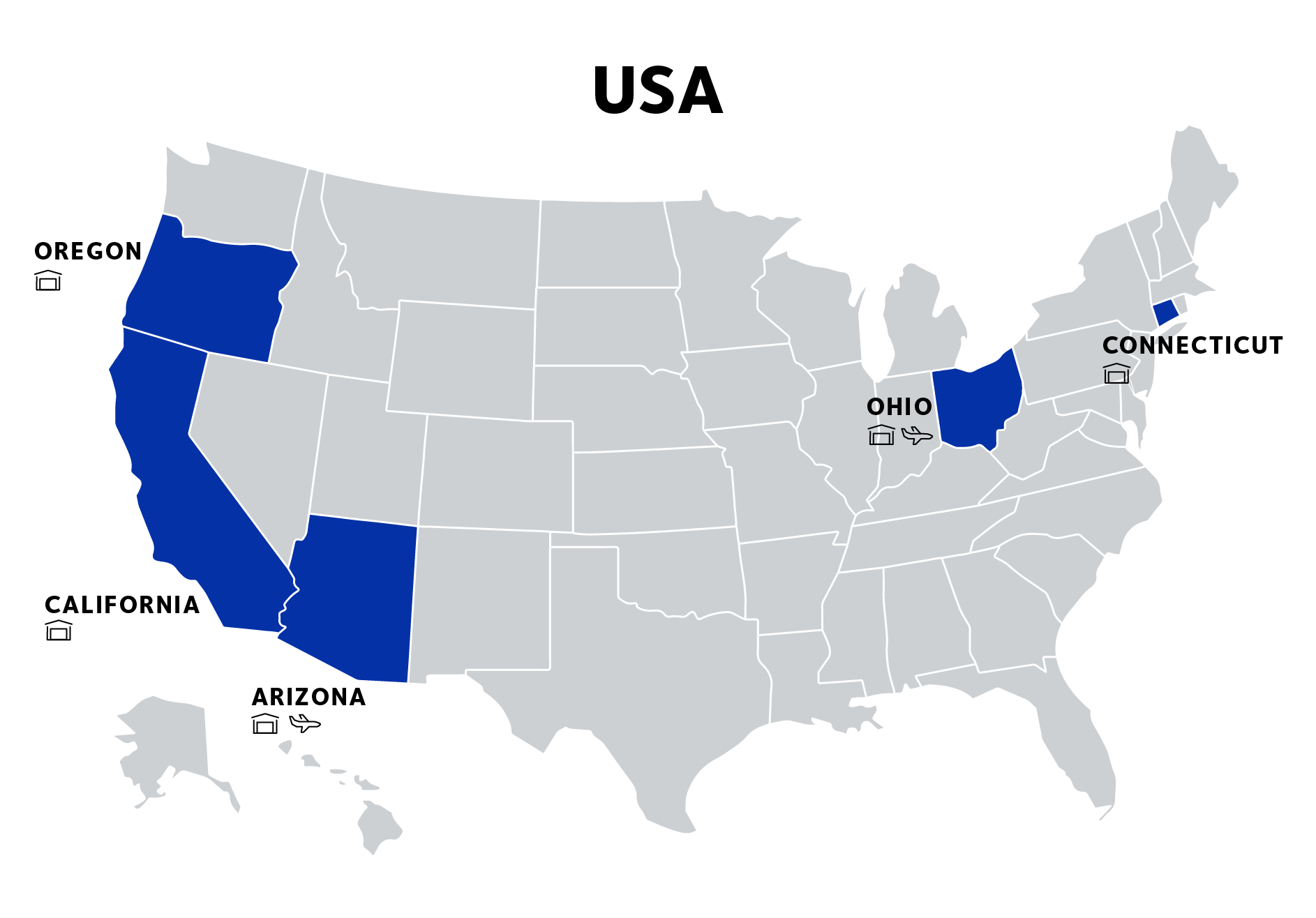 Map of the USA showing specialist infrastructure for semicon operations